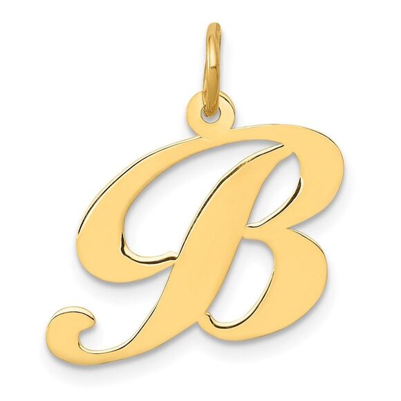 Kazi Luxury 14k Yellow Gold Medium Fancy Script Letter B Initial Charm - Picture 1 of 3